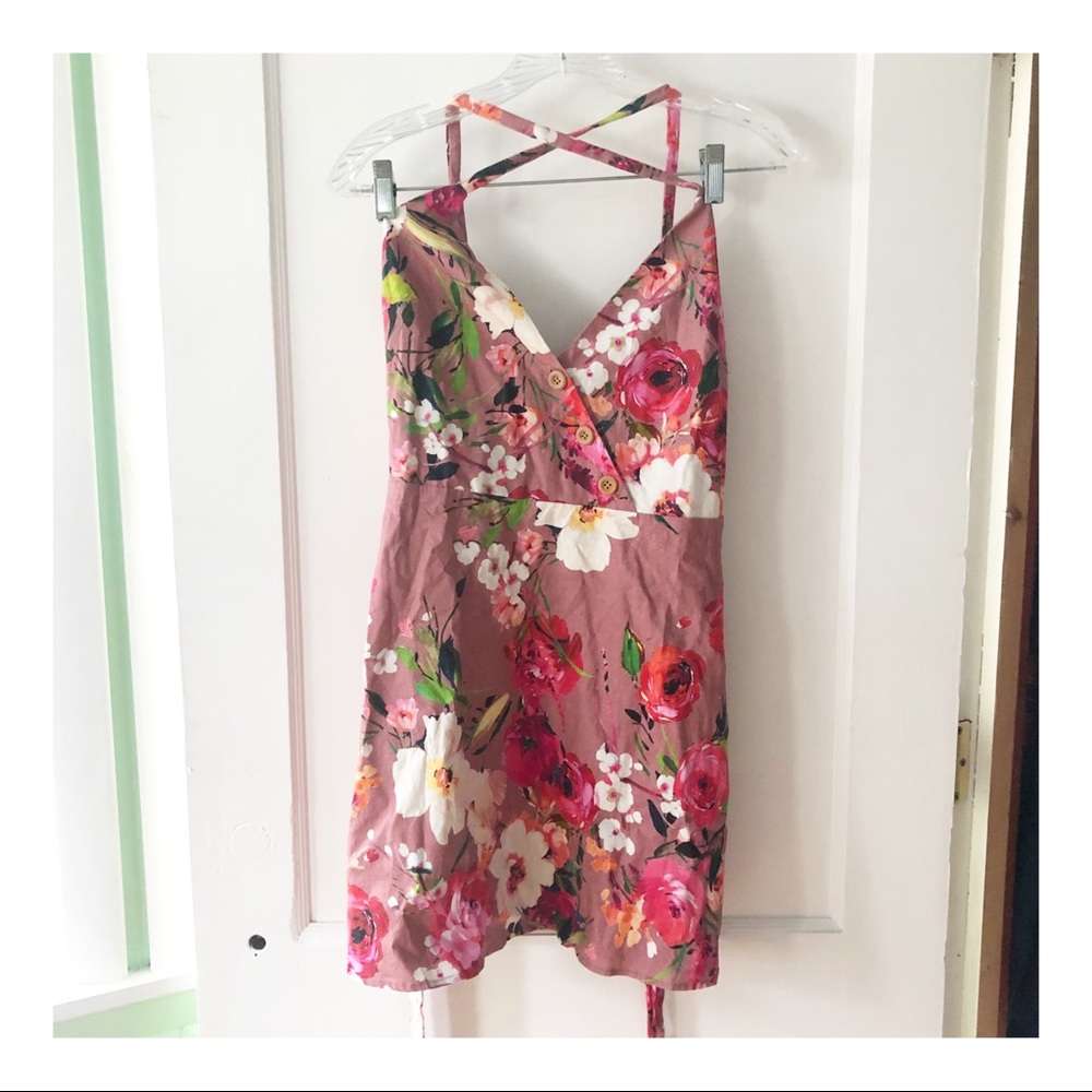 NWT Privacy Please Floral Button Mini Dress Pink